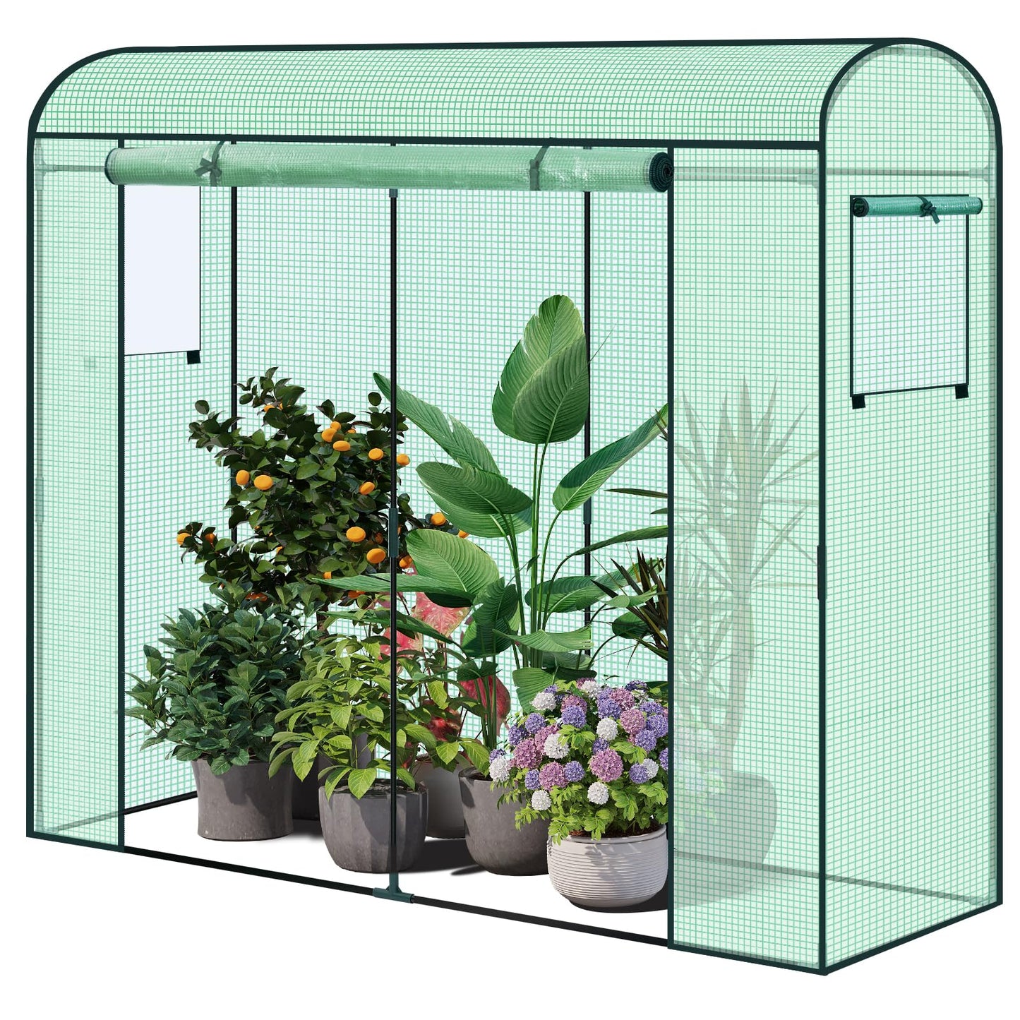 WOLTU tunnelkas - PE kas - winterbestendig - met deur en 2 ramen - stalen buis frame - 200 x 170 x 68 cm - groen
