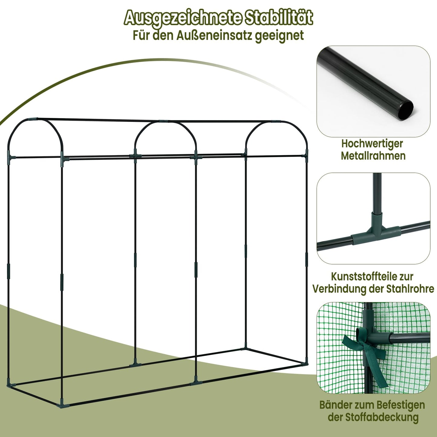 WOLTU tunnelkas - PE kas - winterbestendig - met deur en 2 ramen - stalen buis frame - 200 x 170 x 68 cm - groen