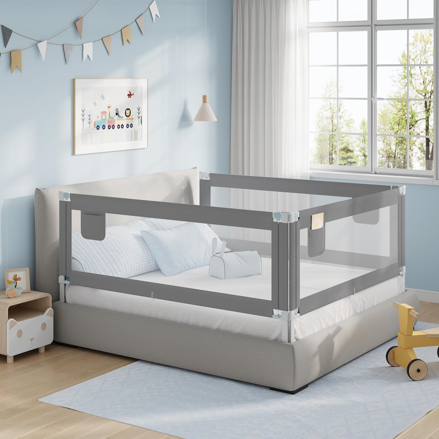 WOLTU - Bedhekje 150 cm - In hoogte verstelbaar 69-87 cm - Opklapbaar bed veiligheidsrail - Donkergrijs