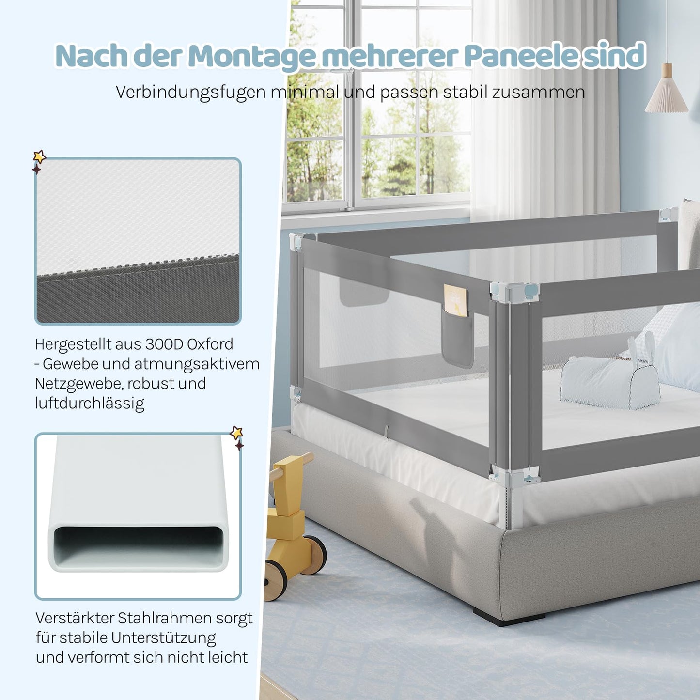 WOLTU - Bedhekje 150 cm - In hoogte verstelbaar 69-87 cm - Opklapbaar bed veiligheidsrail - Donkergrijs
