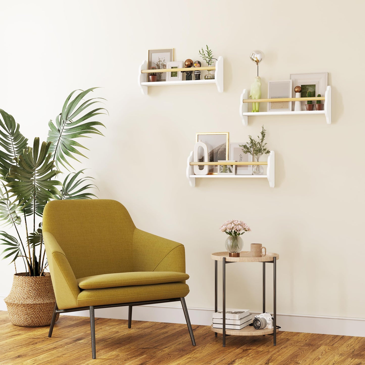 WOLTU kinder wand boekenplank set 3 delig - wolk vorm - wit MDF met grenen stang - 3 open vakken