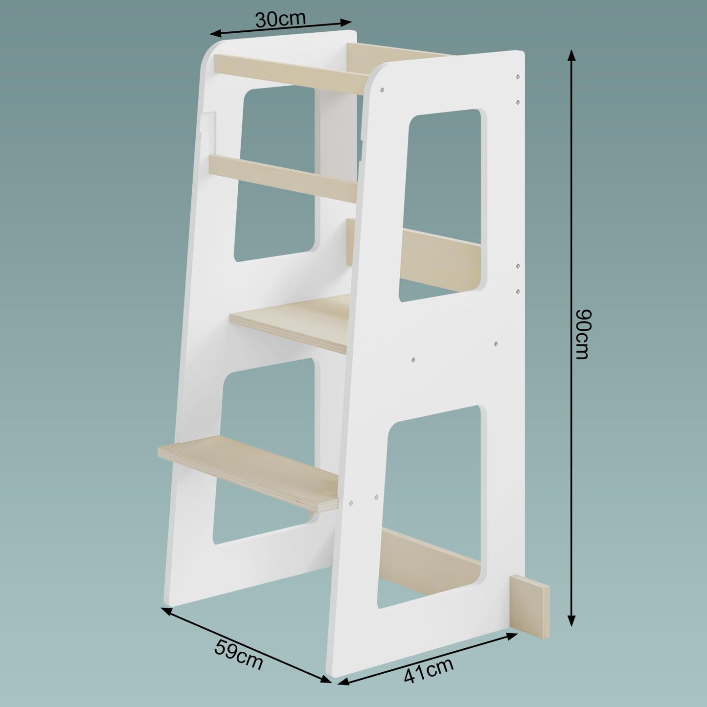WOLTU Montessori leertoren - keukentoren voor kinderen vanaf 1 jaar - met valbeveiliging - MDF en massief hout - wit en houtkleur
