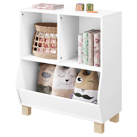 Lestarain Montessori kinder boekenkast - wit - 3 vakken - met massief houten poten - 71,5 x 77 x 34,5 cm