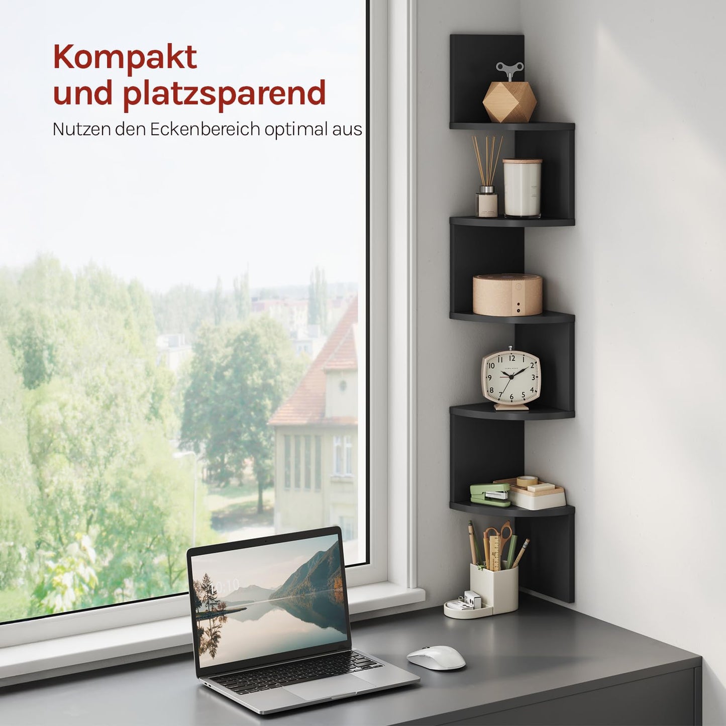 WOLTU hoek wandplank - zwarte zigzag wandplank - 5 niveaus - 19,5 x 19,5 x 123 cm