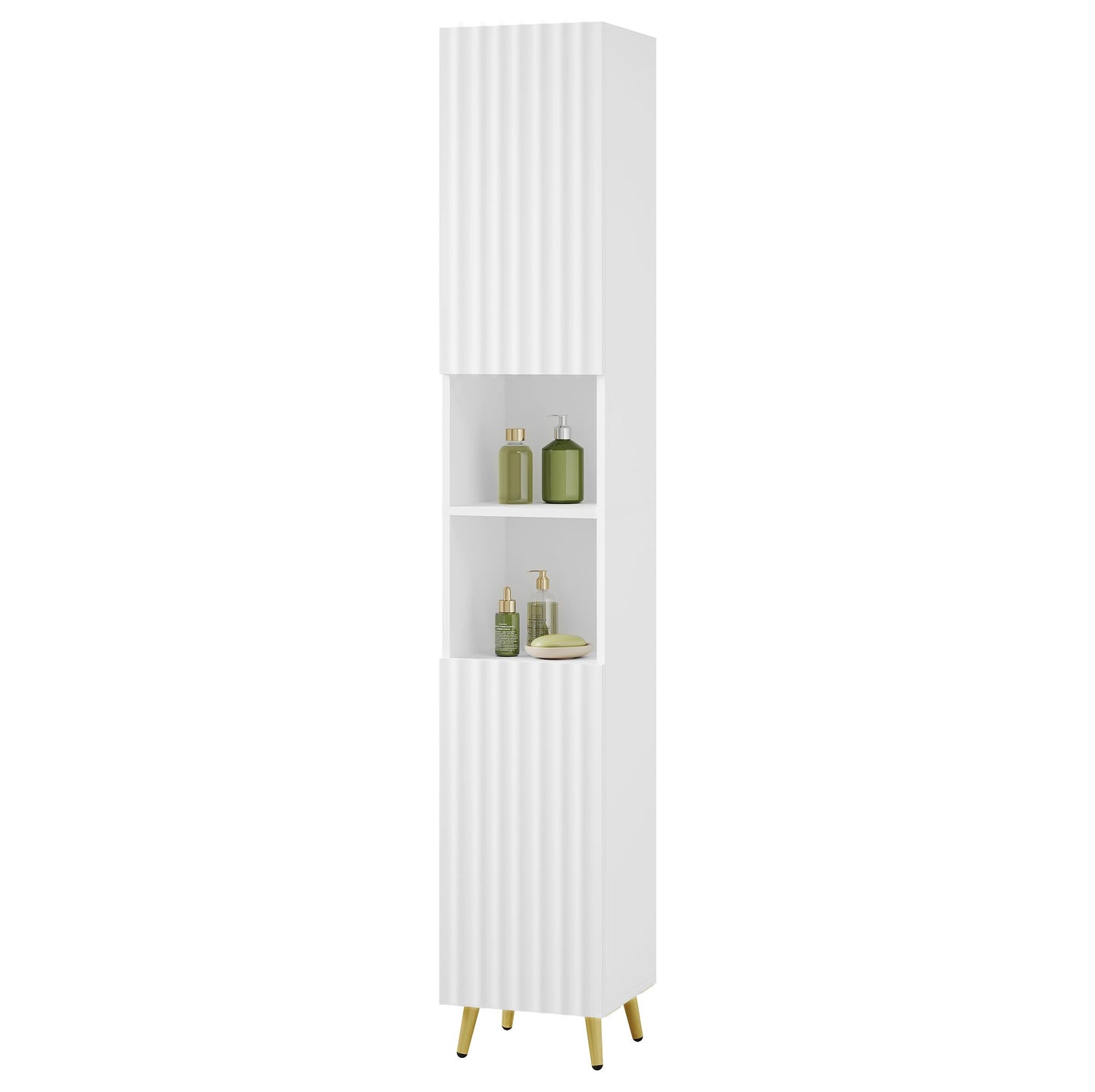 ESituro Hoge badkamerkast - 2 deuren en 2 open vakken - verstelbare planken - wit hoogglans - 30 x 180 x 28 cm