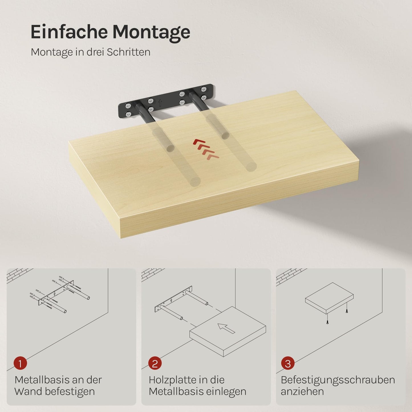 WOLTU RG9372kei wandplank - MDF hout met PVC fineer - geel eiken - 40 x 22,9 x 3,8 cm