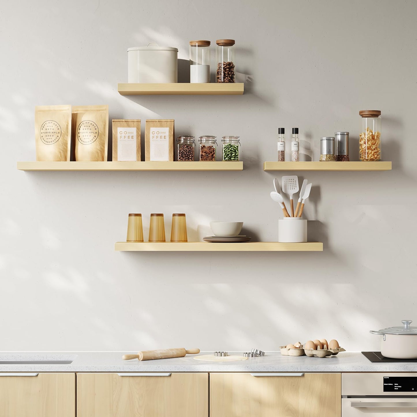 WOLTU RG9372kei wandplank - MDF hout met PVC fineer - geel eiken - 40 x 22,9 x 3,8 cm