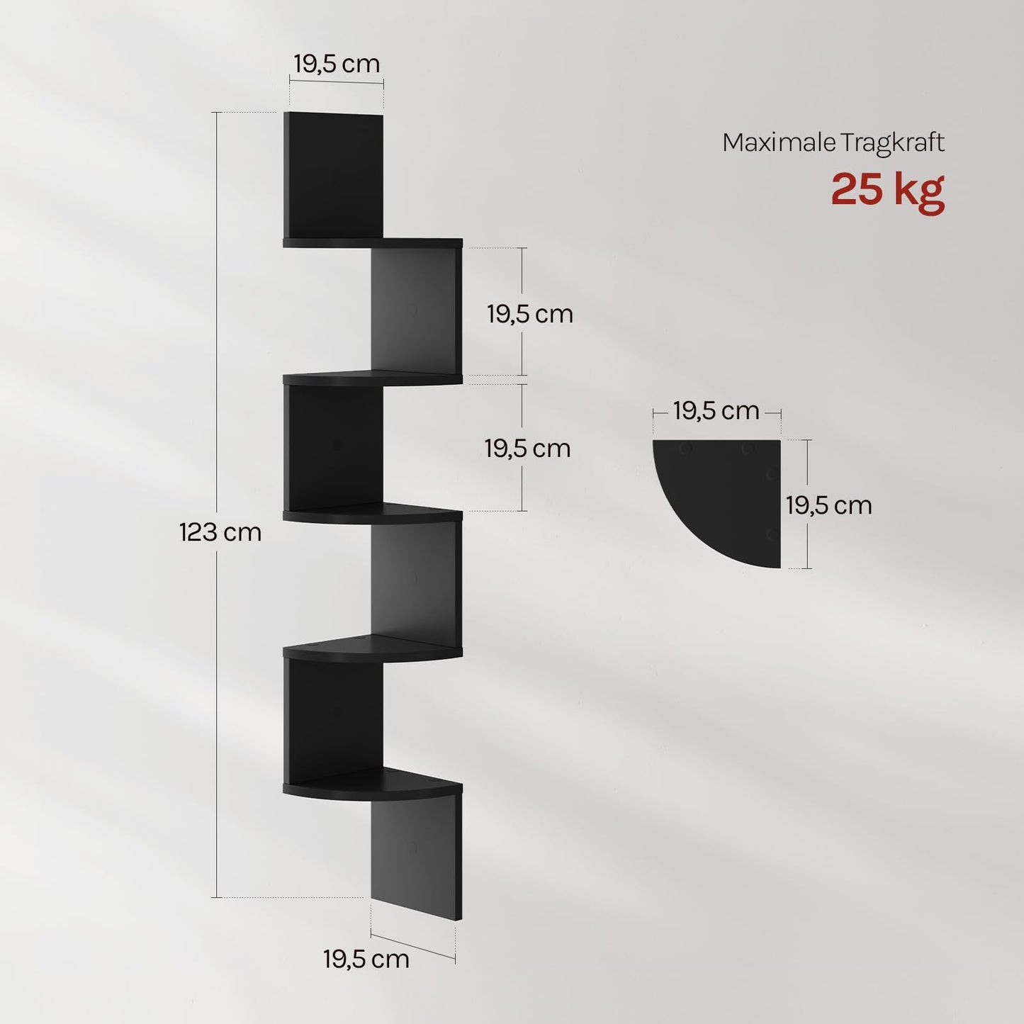WOLTU hoek wandplank - zwarte zigzag wandplank - 5 niveaus - 19,5 x 19,5 x 123 cm