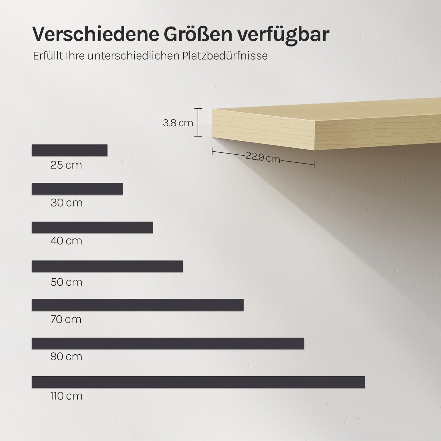 WOLTU RG9372kei wandplank - MDF hout met PVC fineer - geel eiken - 40 x 22,9 x 3,8 cm