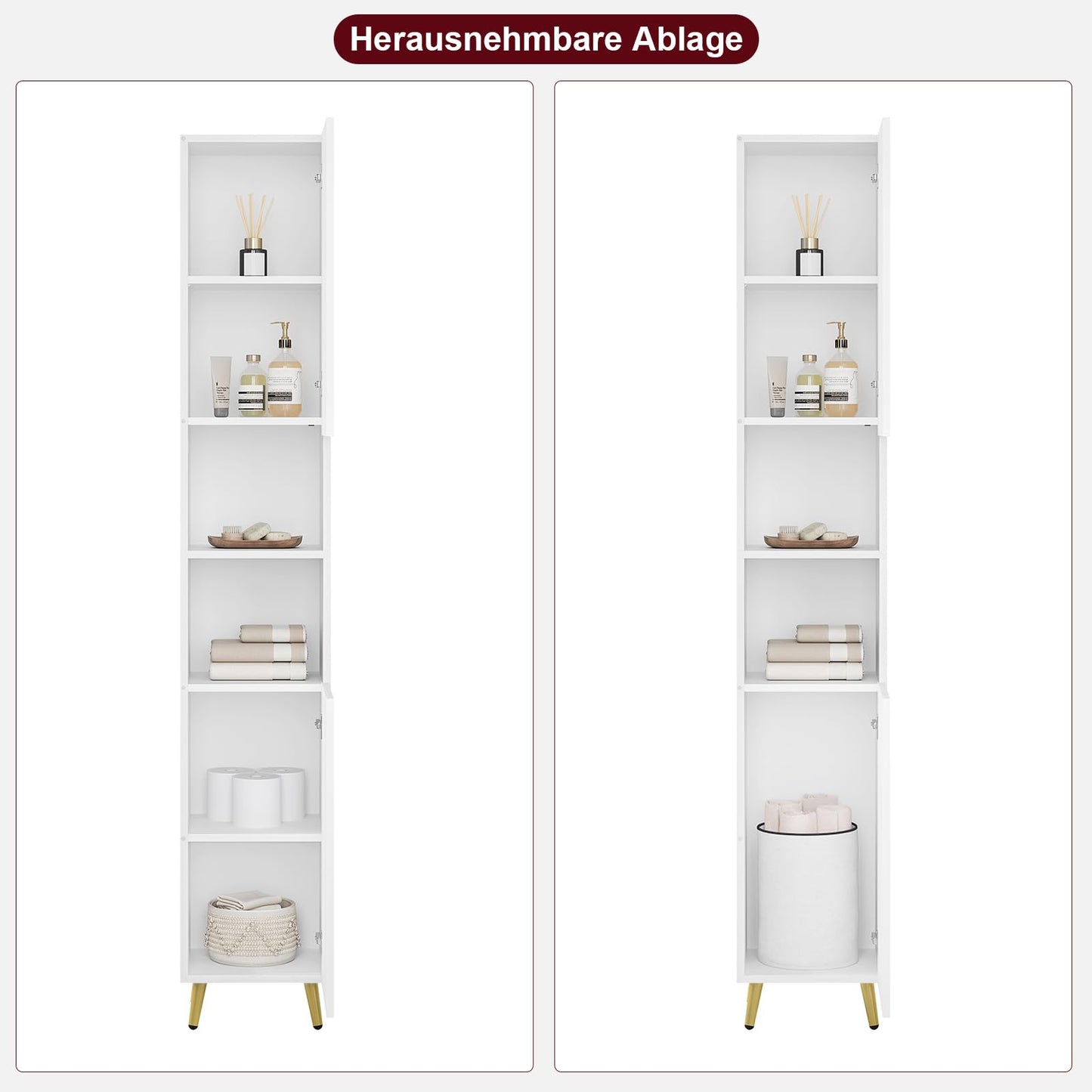 ESituro Hoge badkamerkast - 2 deuren en 2 open vakken - verstelbare planken - wit hoogglans - 30 x 180 x 28 cm