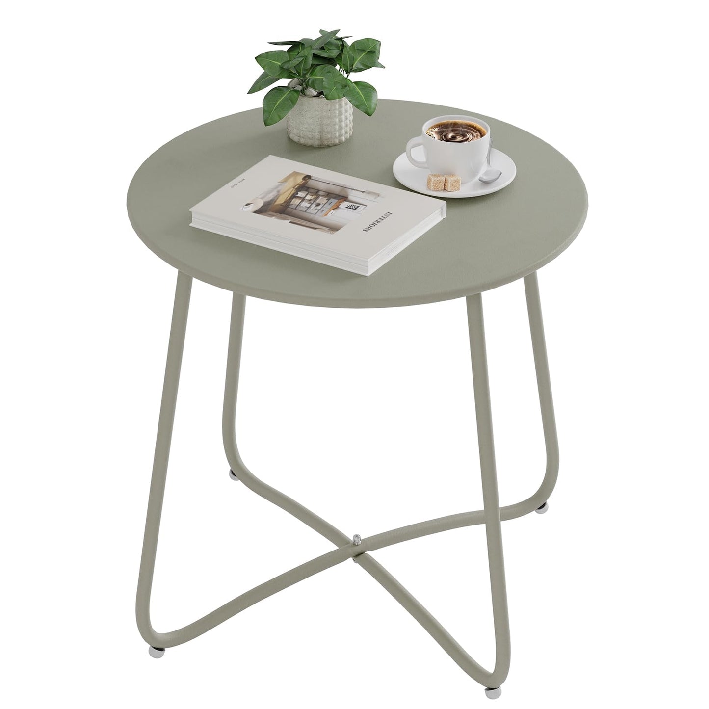 eSituro ronde bijzettafel - metalen balkon en tuin tafel - grijs - diameter 45 cm - verstelbare voetdopjes