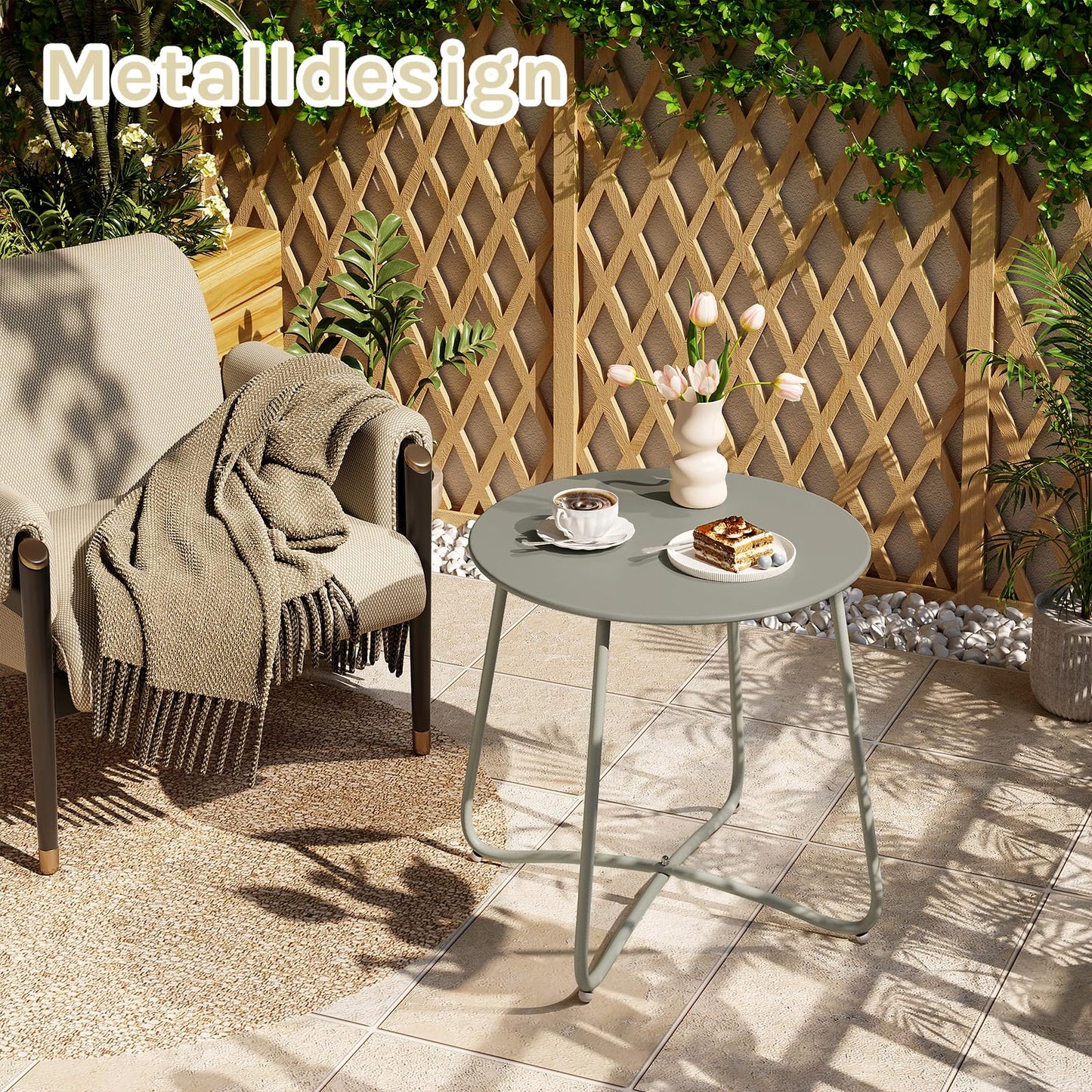 eSituro ronde bijzettafel - metalen balkon en tuin tafel - grijs - diameter 45 cm - verstelbare voetdopjes