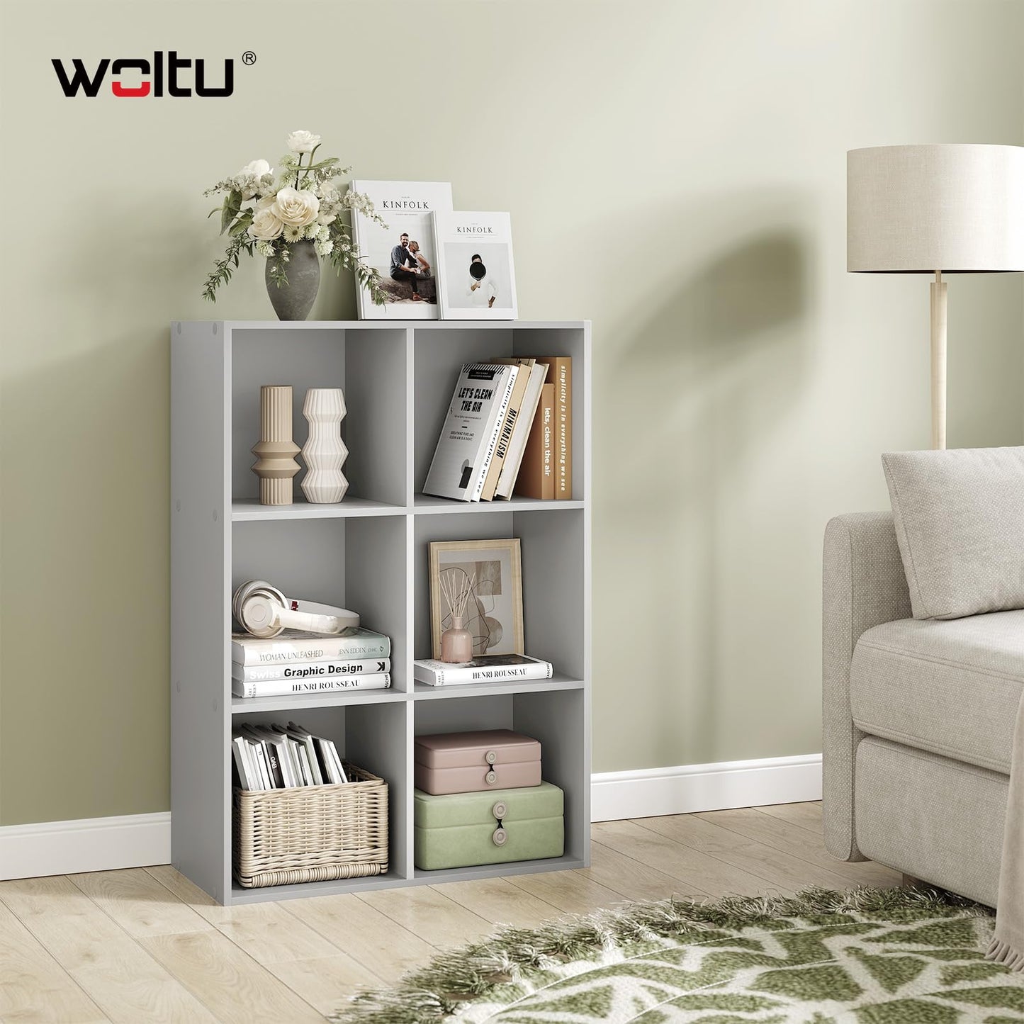 WOLTU boekenkast - kubus vakkenkast - 6 vakken - grijs - 60 x 89 x 29 cm