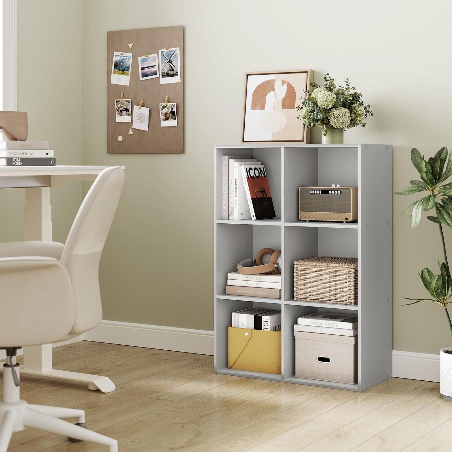 WOLTU boekenkast - kubus vakkenkast - 6 vakken - grijs - 60 x 89 x 29 cm