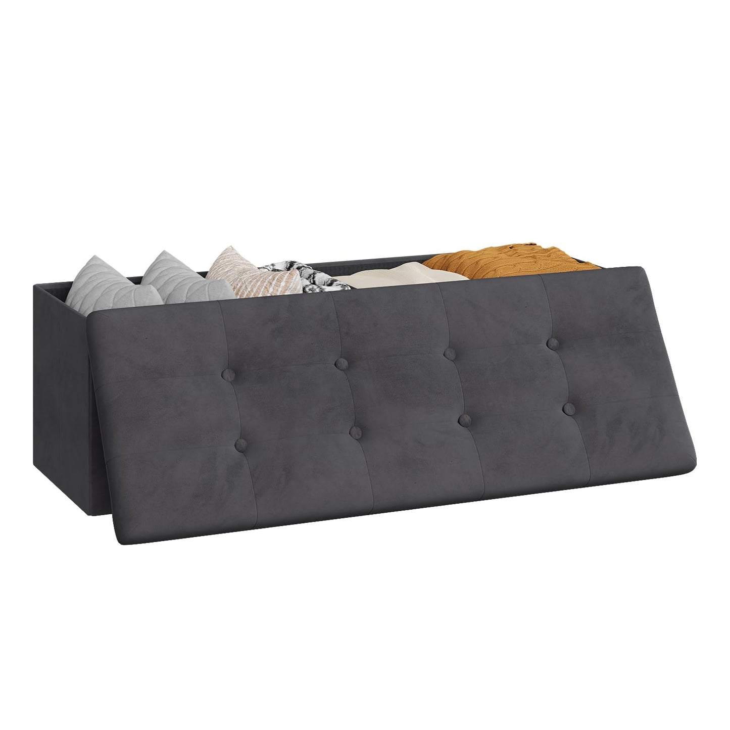WOLTU opberg bank - 110 cm - 118 L opberg ruimte - inklapbaar - fluweel grijs - draagkracht 300 kg