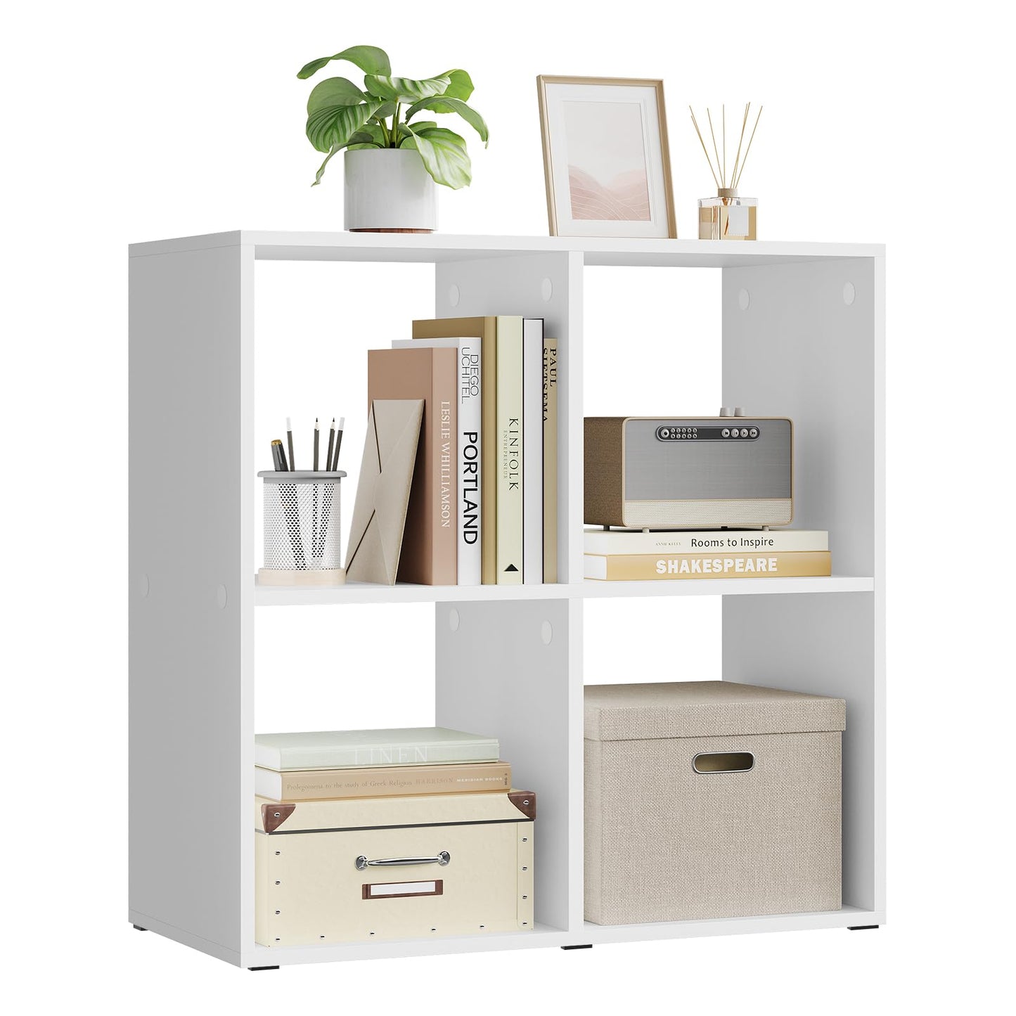 WOLTU SK053ws boekenkast kubuskast - 4 open vakken - wit licht eiken - 60 x 60 x 29 cm