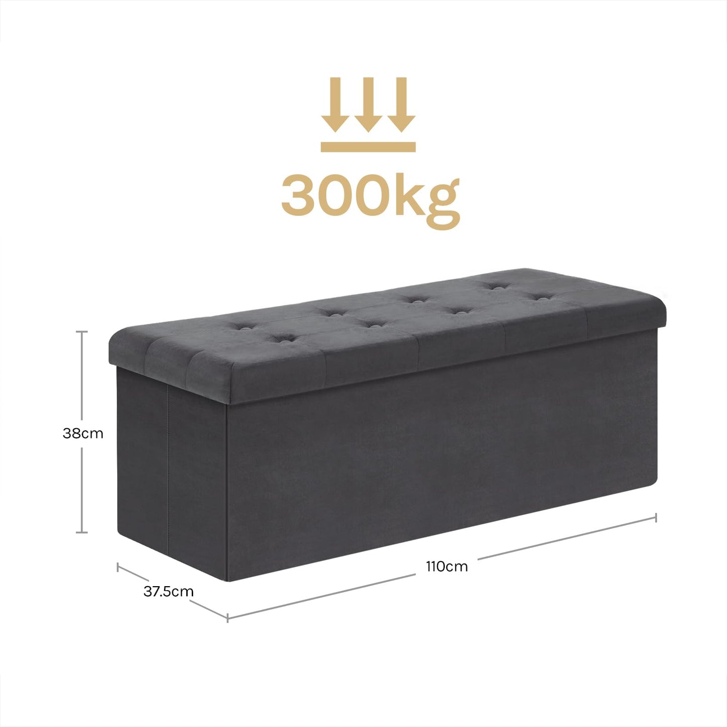 WOLTU opberg bank - 110 cm - 118 L opberg ruimte - inklapbaar - fluweel grijs - draagkracht 300 kg