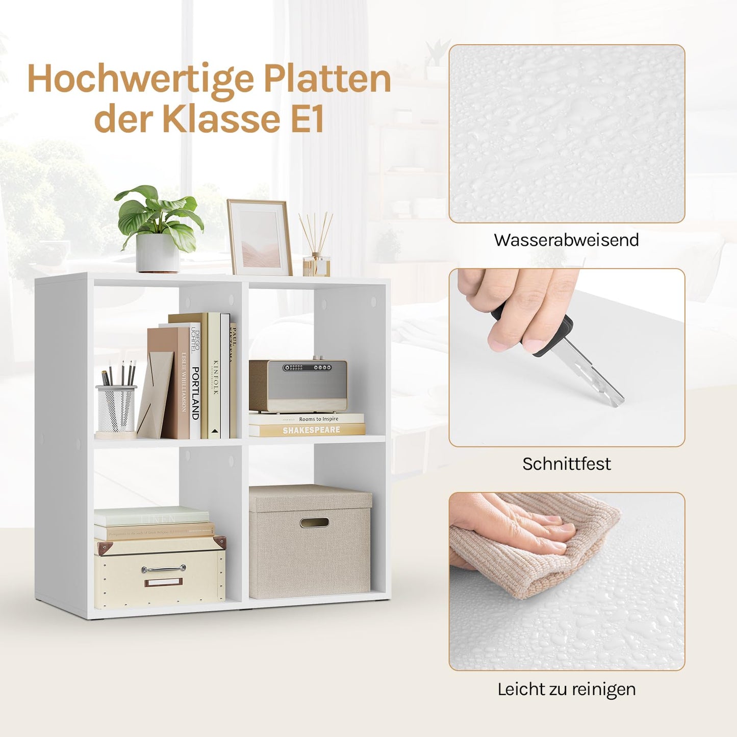 WOLTU SK053ws boekenkast kubuskast - 4 open vakken - wit licht eiken - 60 x 60 x 29 cm