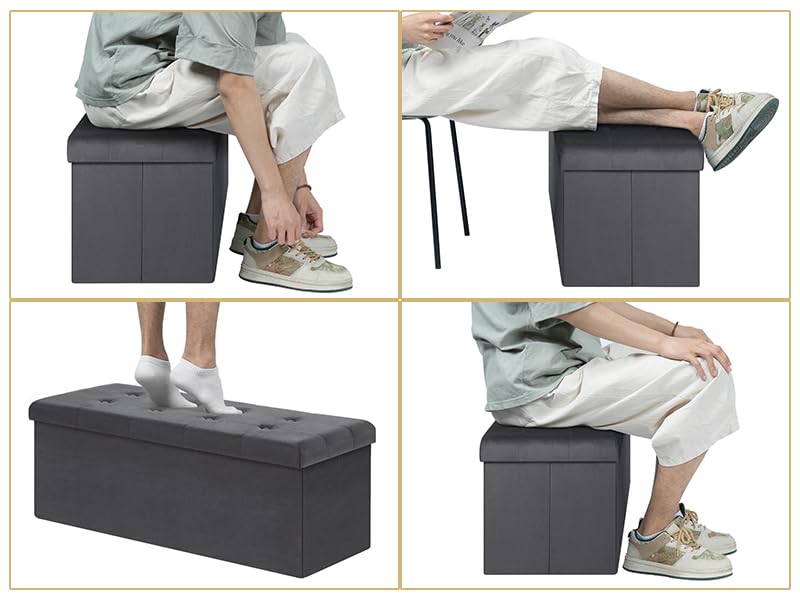 WOLTU opberg bank - 110 cm - 118 L opberg ruimte - inklapbaar - fluweel grijs - draagkracht 300 kg