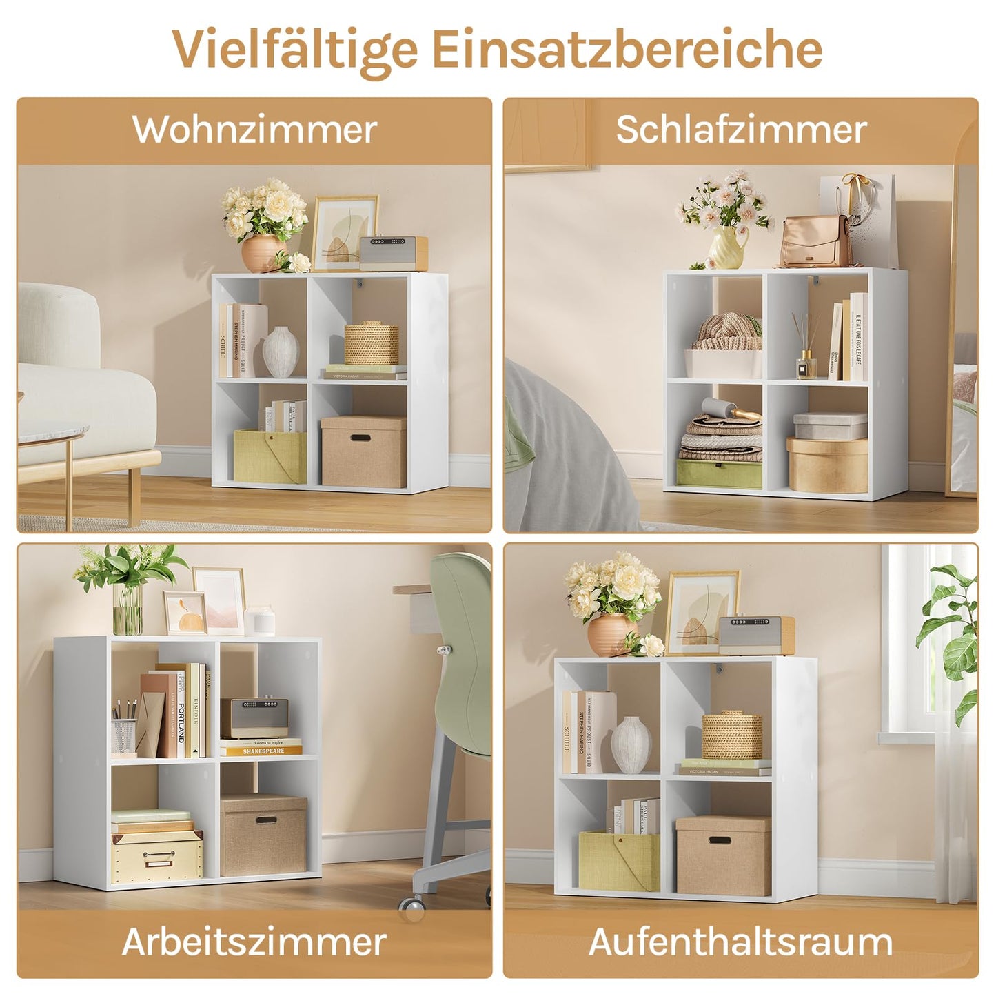 WOLTU SK053ws boekenkast kubuskast - 4 open vakken - wit licht eiken - 60 x 60 x 29 cm