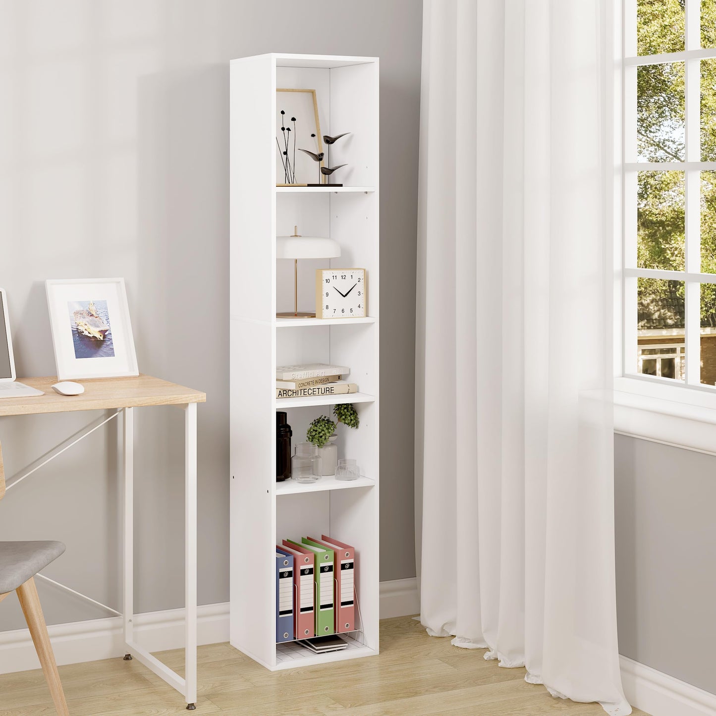 WOLTU SK034ws boekenkast - open kubuskast met 5 vakken - wit - 30 x 151 x 26 cm