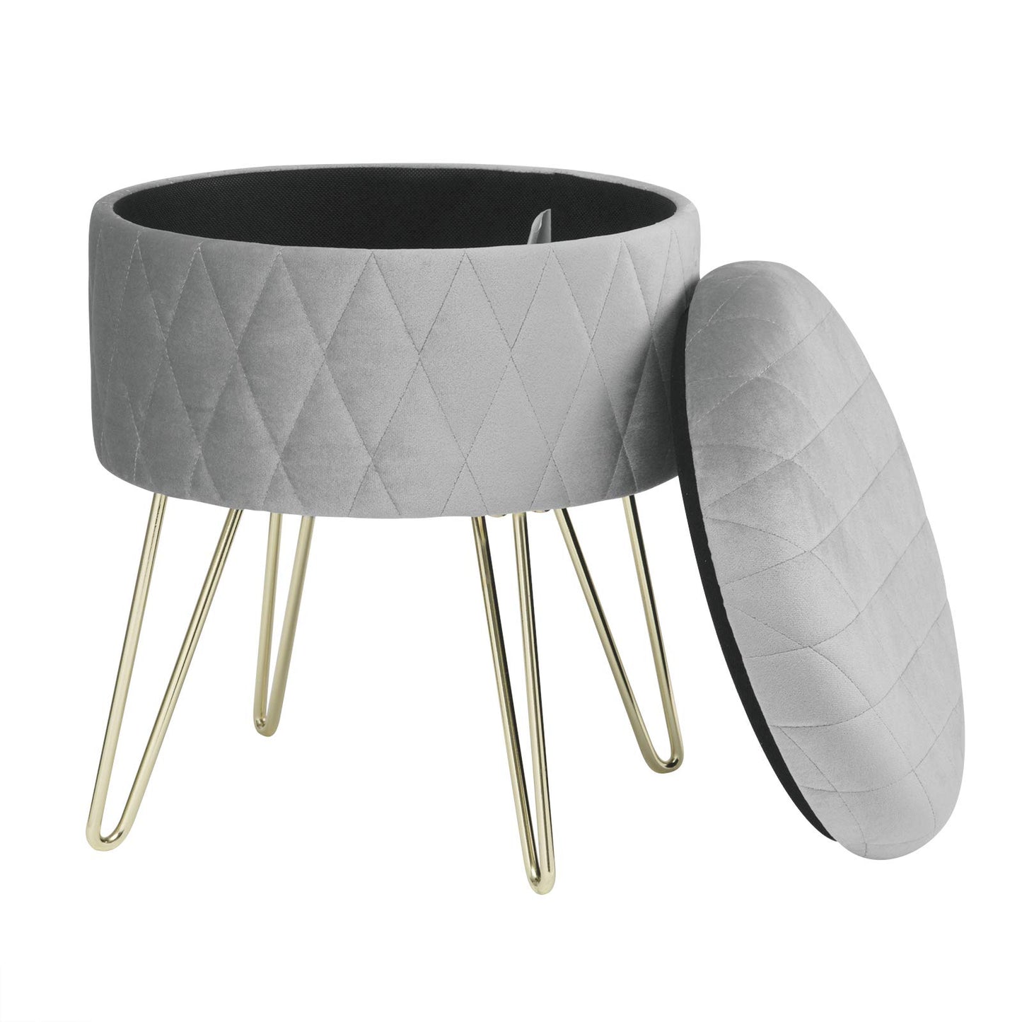 WOLTU opbergpoef - fluwelen poef met opbergruimte - gouden metalen poten - 31,5 x 31,5 x 36 cm - lichtgrijs