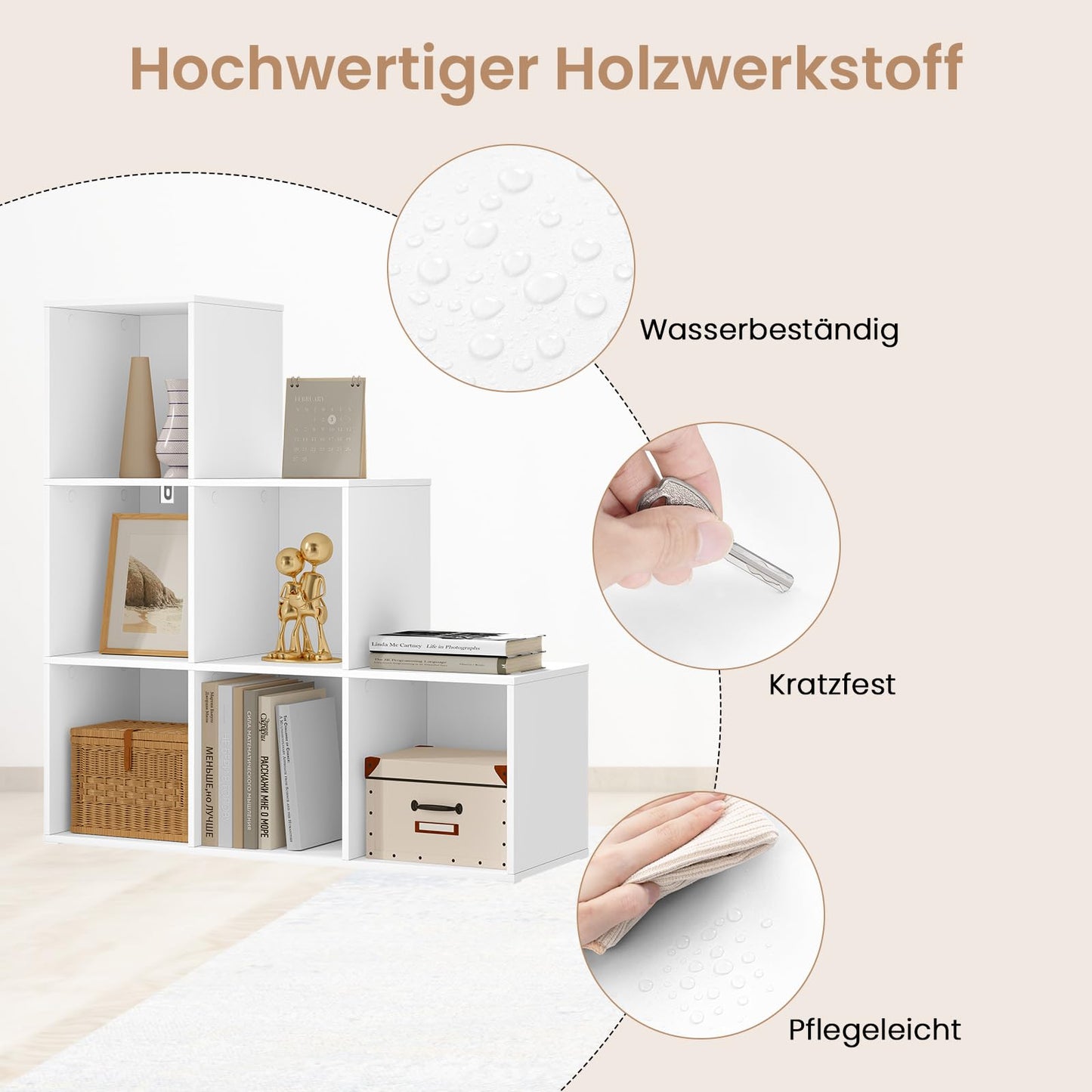WOLTU SK061ws vakkenkast boekenkast - 6 vakken - wit - 90,5 x 90,5 x 30 cm