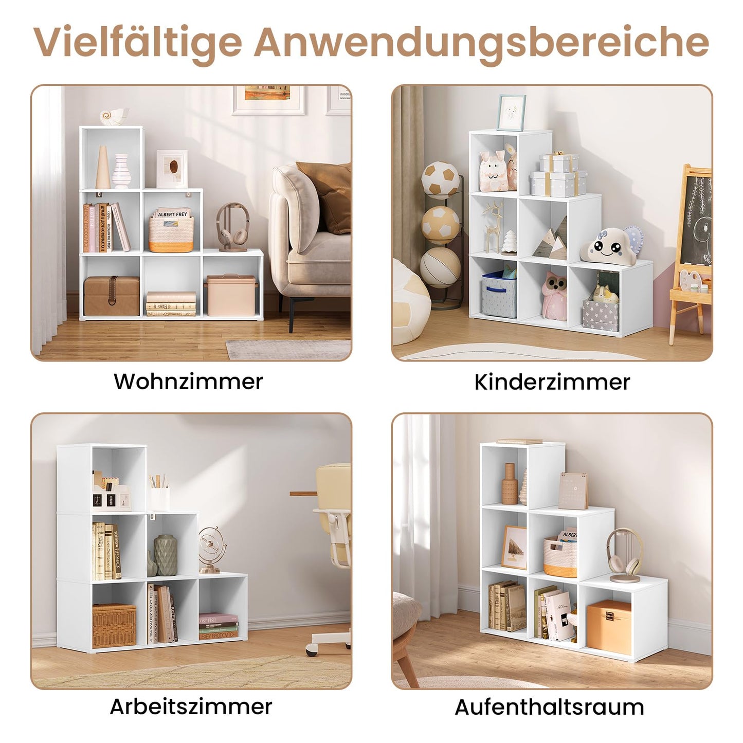 WOLTU SK061ws vakkenkast boekenkast - 6 vakken - wit - 90,5 x 90,5 x 30 cm