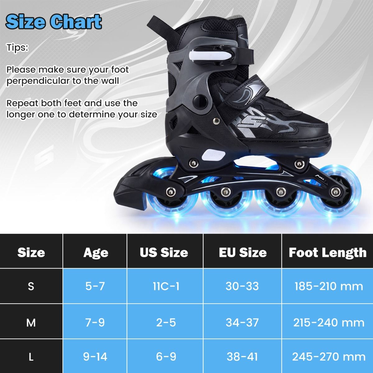 Coast Kinder Inlineskates - 4-voudig verstelbaar - LED wielen - grijs