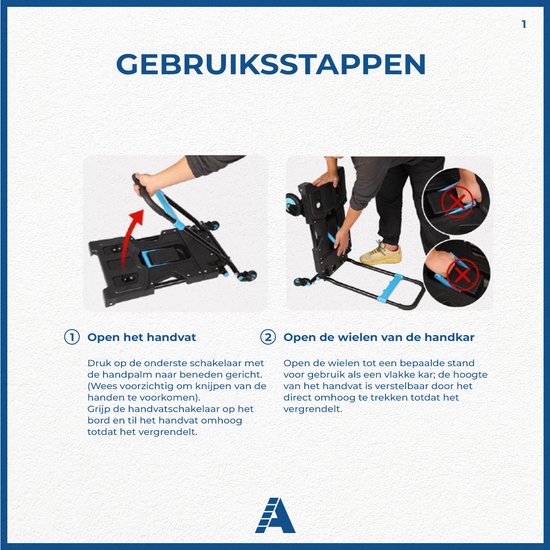 ALDORR 2-in-1 Opvouwbare Steekwagen en transportkar - Draagvermogen transportkar Max. 150kg en Steekwagen Max. 75kg - Opvouwbaar Transportkar - Inklapbaar Meubelhondje - Steekkar - Magazijnwagen - Meubelroller