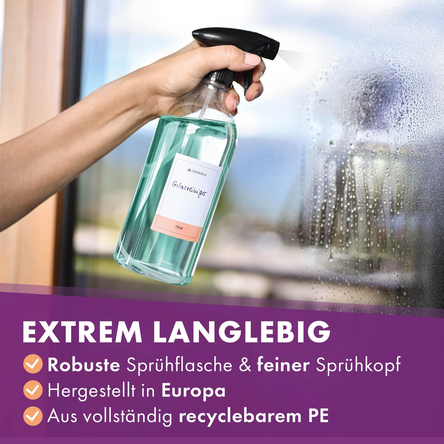 Lavandola LV-S-SF-750 - Sprayflessen set 3 stuks - 750 ml transparant PE - Fijne nevel en lekdicht