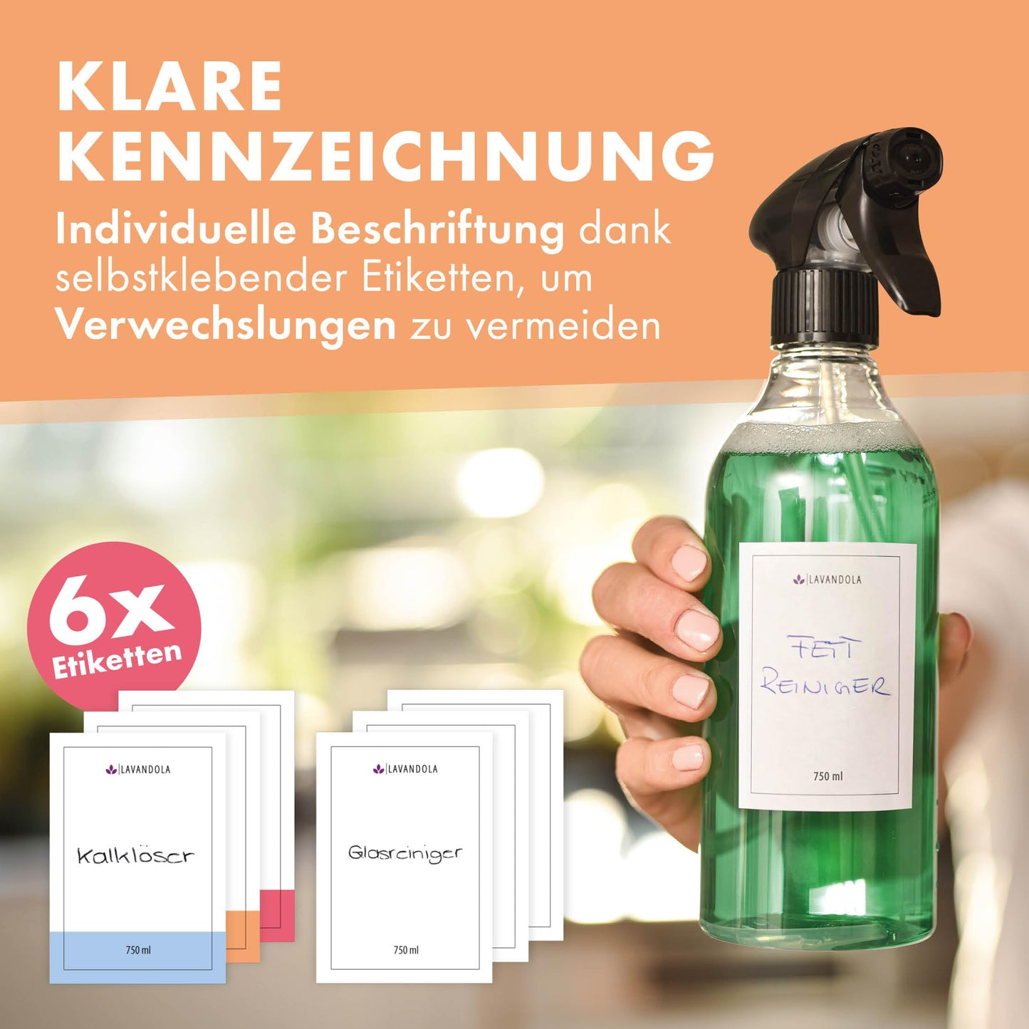 Lavandola LV-S-SF-750 - Sprayflessen set 3 stuks - 750 ml transparant PE - Fijne nevel en lekdicht
