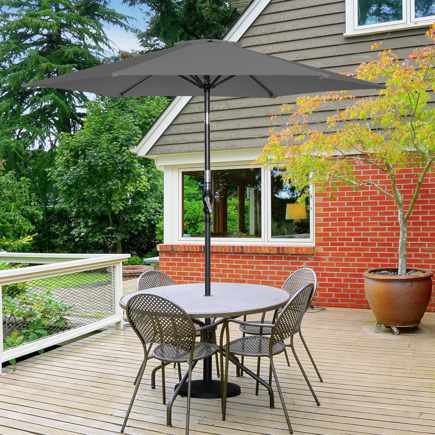 Angel Living Parasol 250 cm - ronde tuinparasol met zwengel en kantelfunctie - grijs - polyester UV 50+