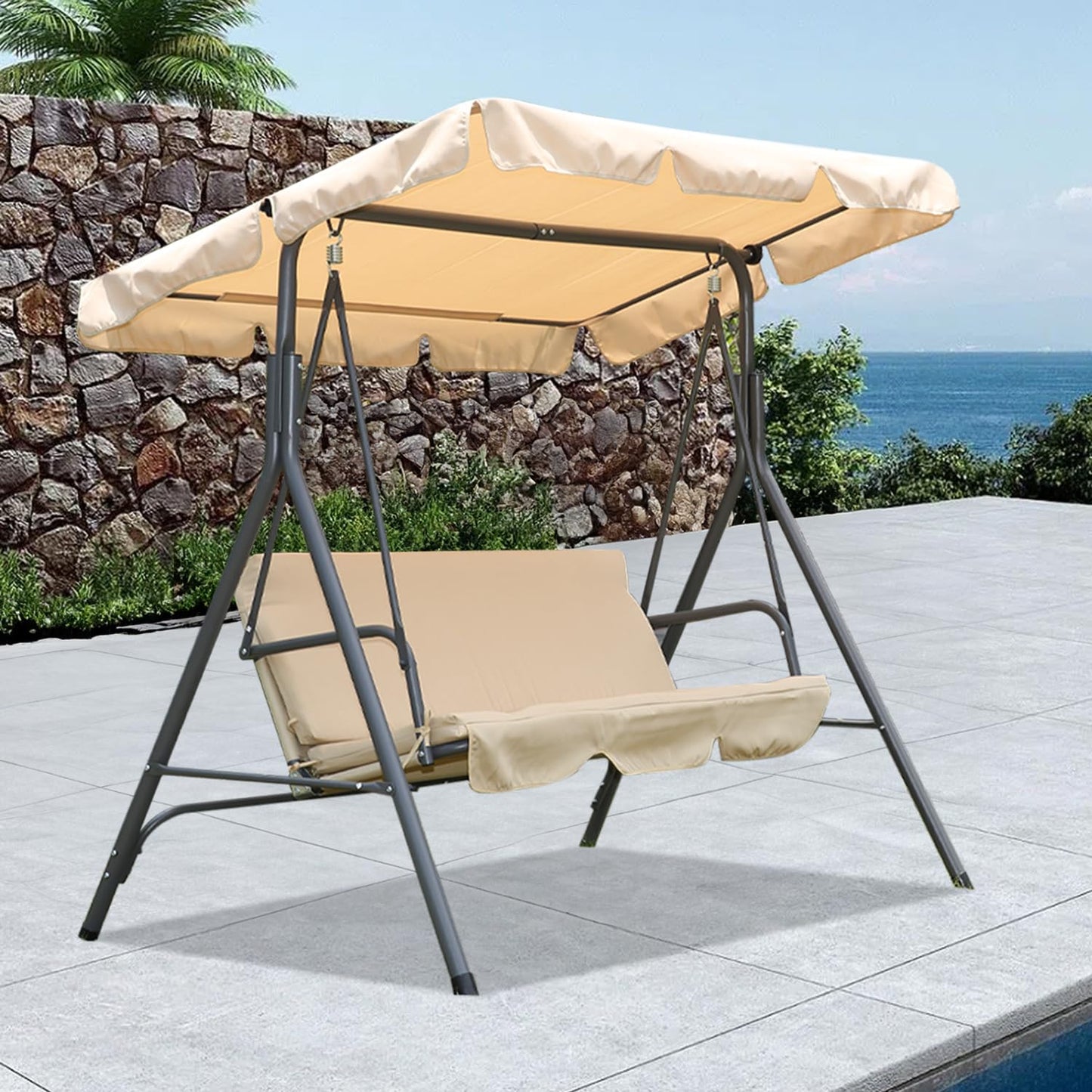 Angel Living Hollywood schommel tuinschommel 3-zits met zonnescherm - beige - ca. 170 x 110 x 152 cm