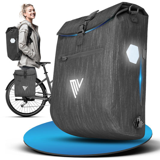 MIVELO 3 in 1 fiets tas - bagagedrager tas en rugzak - 20 liter grafiet - waterdicht - gevoerd laptopvak - reflectoren