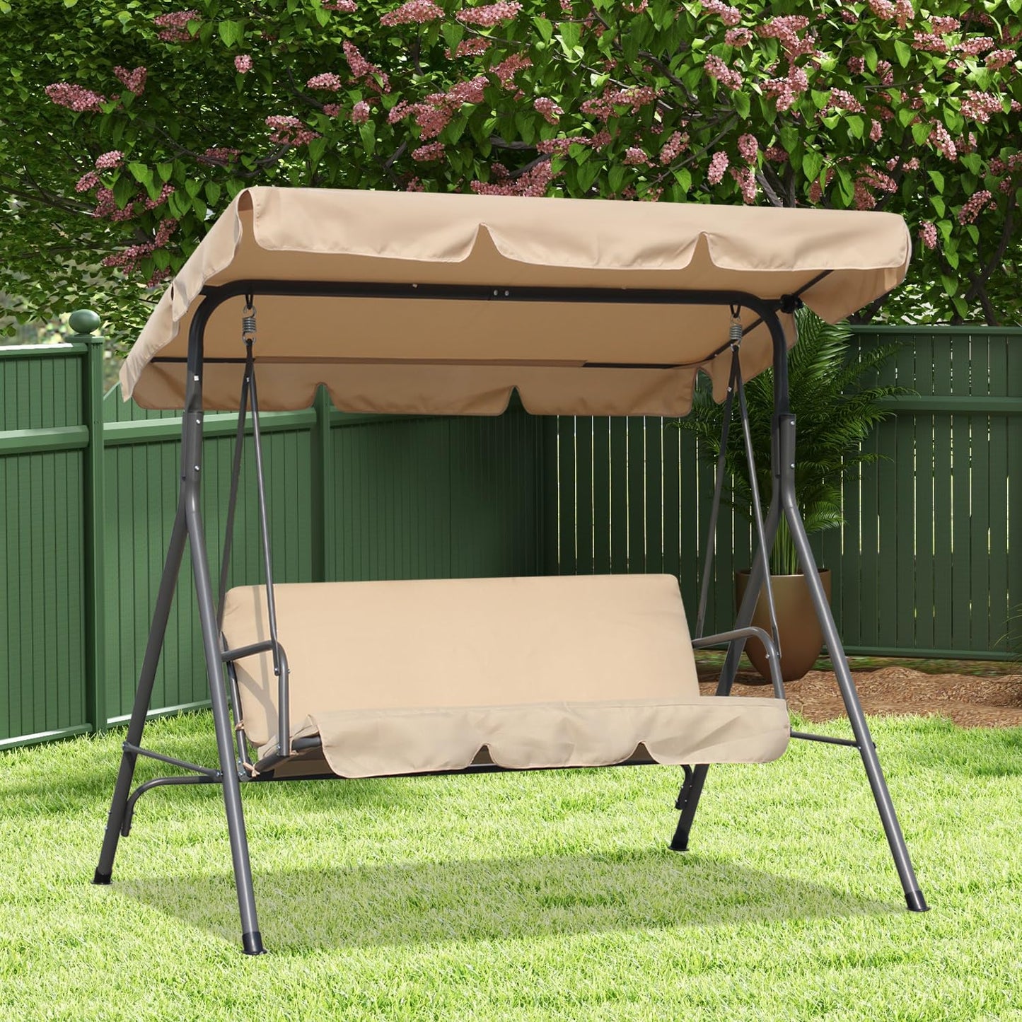 Angel Living Hollywood schommel tuinschommel 3-zits met zonnescherm - beige - ca. 170 x 110 x 152 cm