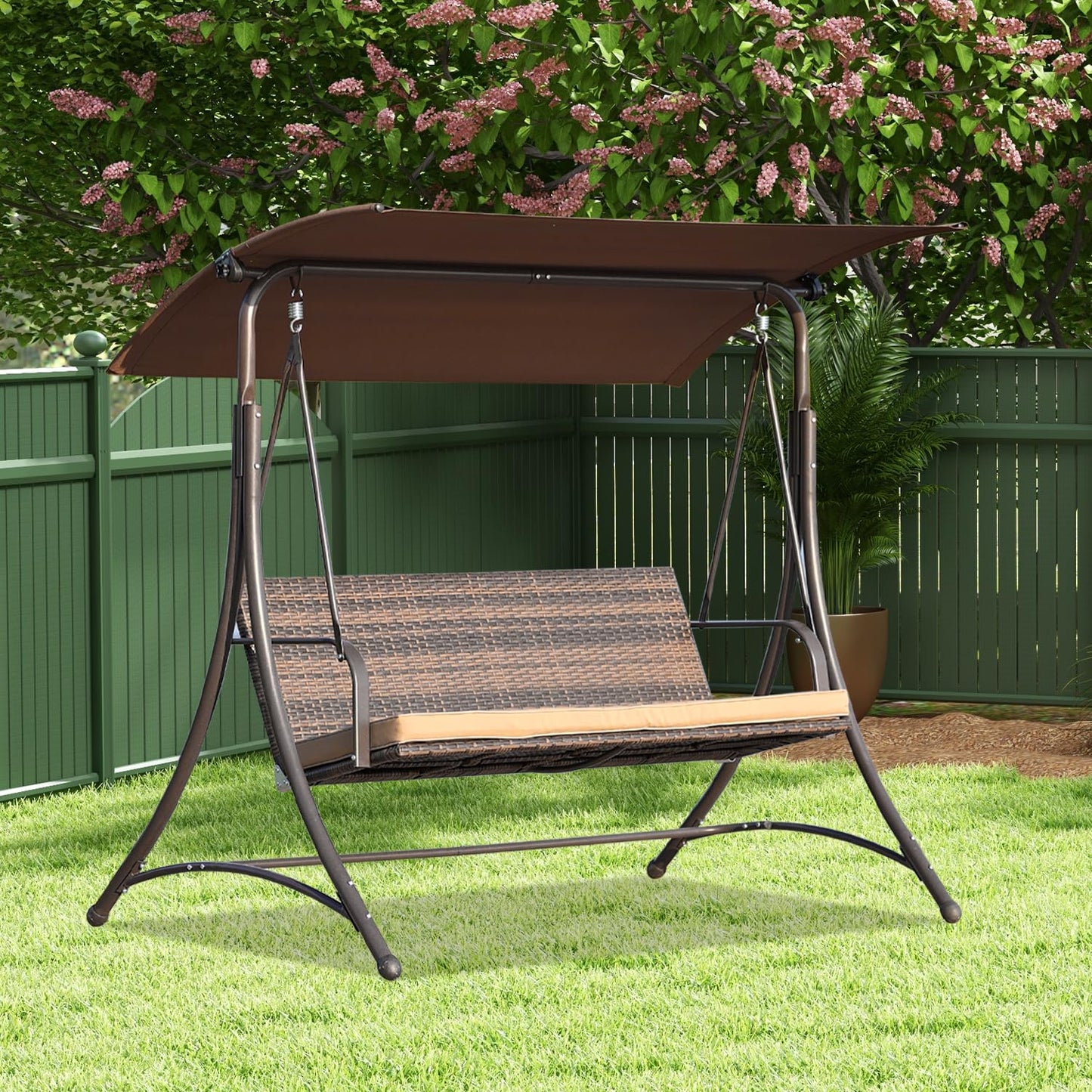 Angel Living - Hollywood schommel - rotan tuinschommel 3 zits - verstelbare zonneluifel - bruin - 170 x 110 x 152 cm