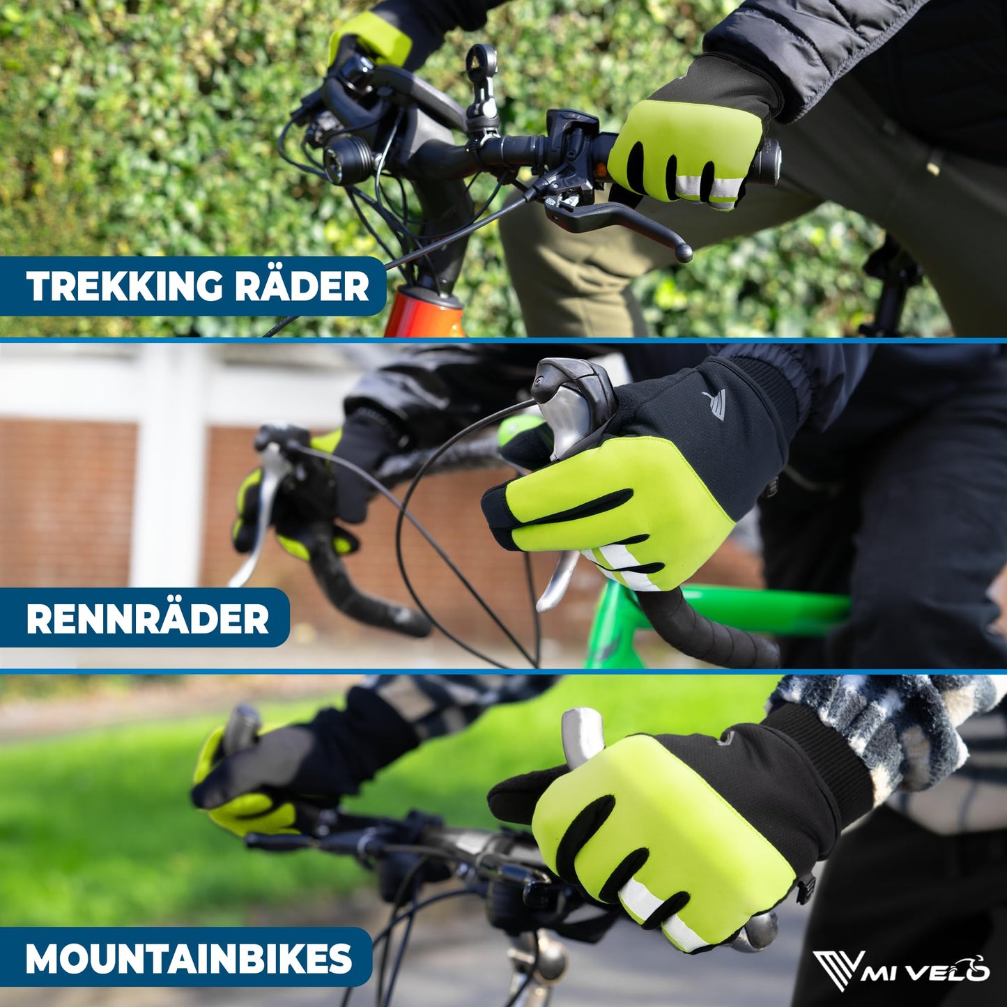 MIVELO heren fiets handschoenen winter - thermo fleece - waterdicht en winddicht - touchscreen geschikt - geel - XXL