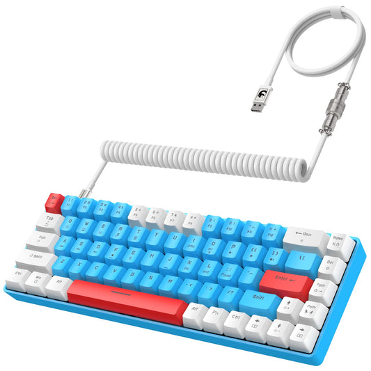 YINDIAO T8 60% gaming keyboard, 68 keys, compact, wired, mechanical mini keyboard with 18 Chroma RGB backlight, red switches, USB-C coiled keyboard cable, for PC, Mac — light grey
