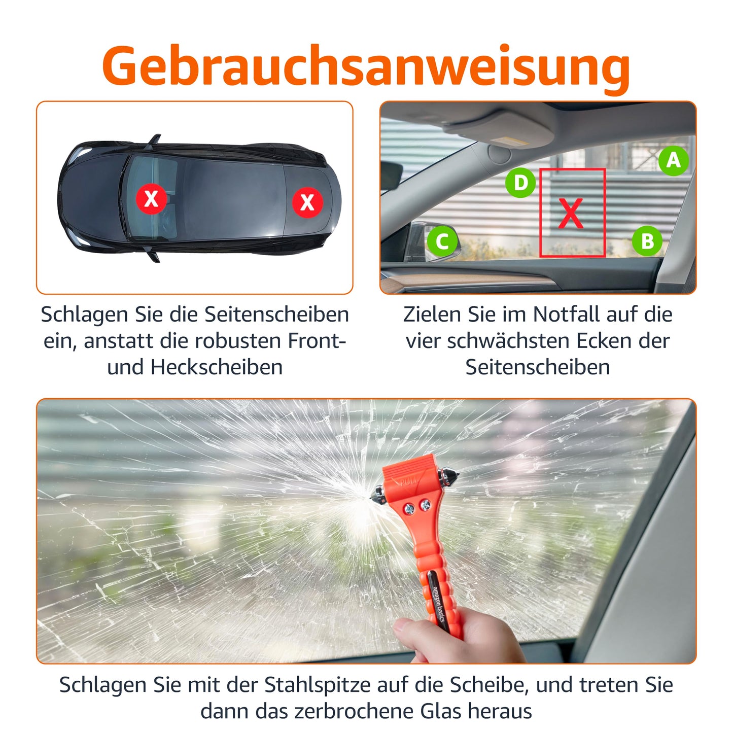 Amazon Basics Noodhamer - Gordelsnijder - Beschermhoes - 2Stuks - Oranje