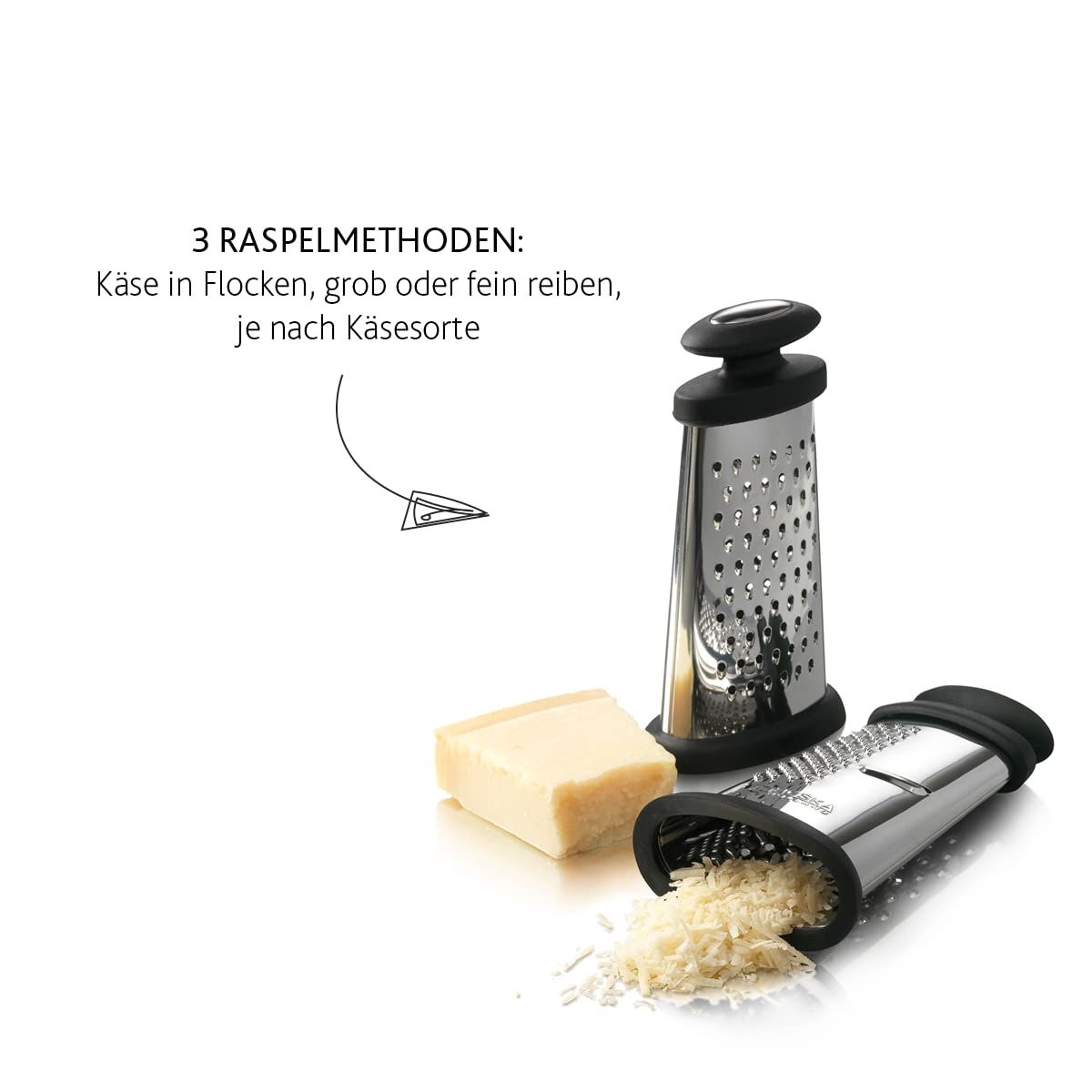 Boska Kaasrasp - TrioFormaggio - RVS - Kunststof - 3Raspen - Zwart-Zilver
