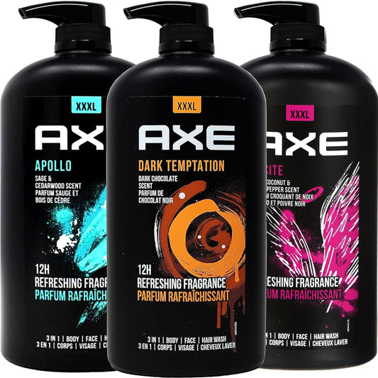 Axe Douchegel - Mannen - 3in1 - XXXL - Pompflacon - 3Stuks - Zwart