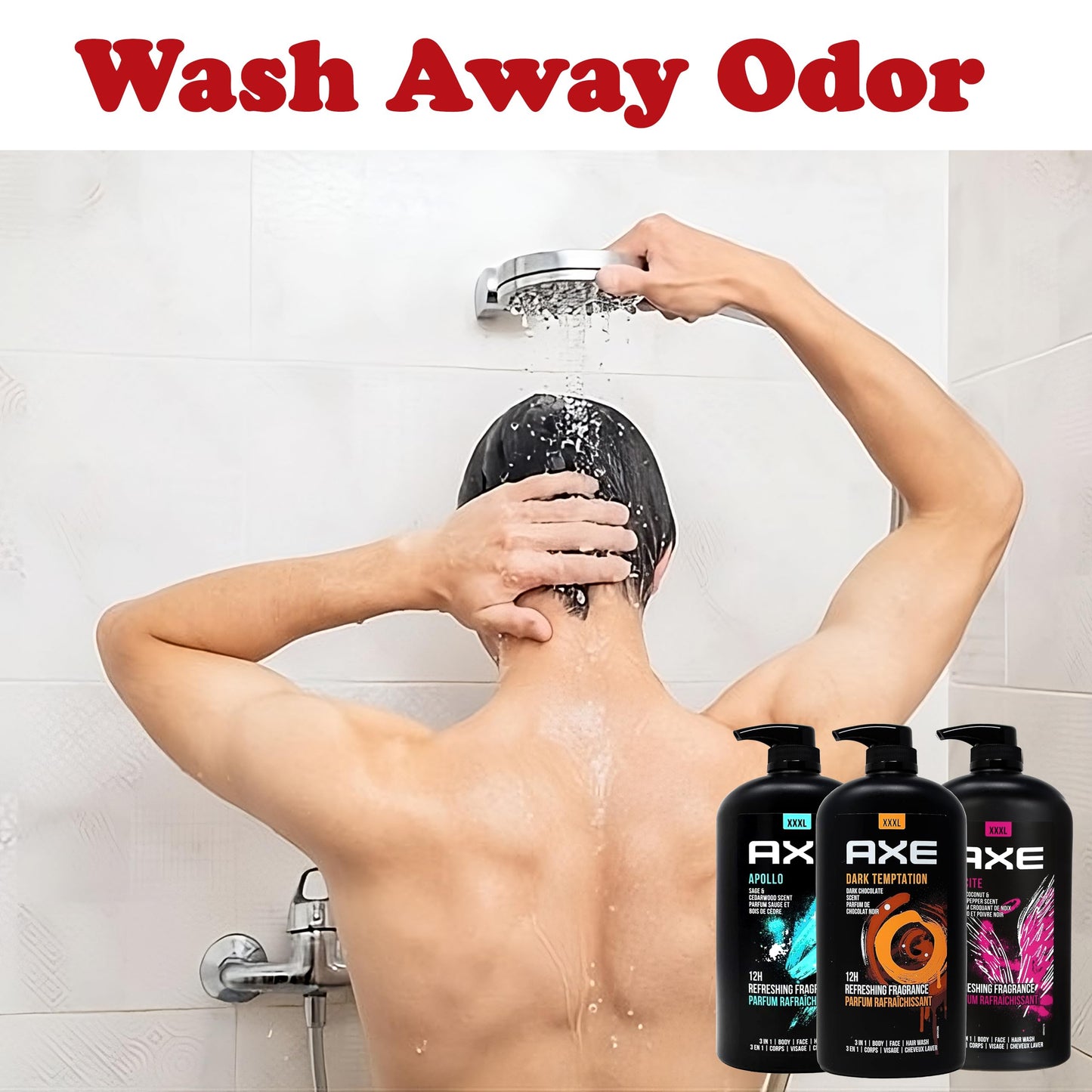 Axe Douchegel - Mannen - 3in1 - XXXL - Pompflacon - 3Stuks - Zwart