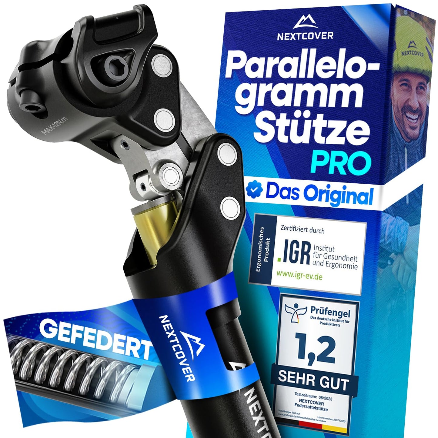 Nextcover Nxt-10 Zadelpen - Verend - Comfort Spring - 27.2mm - Zwart