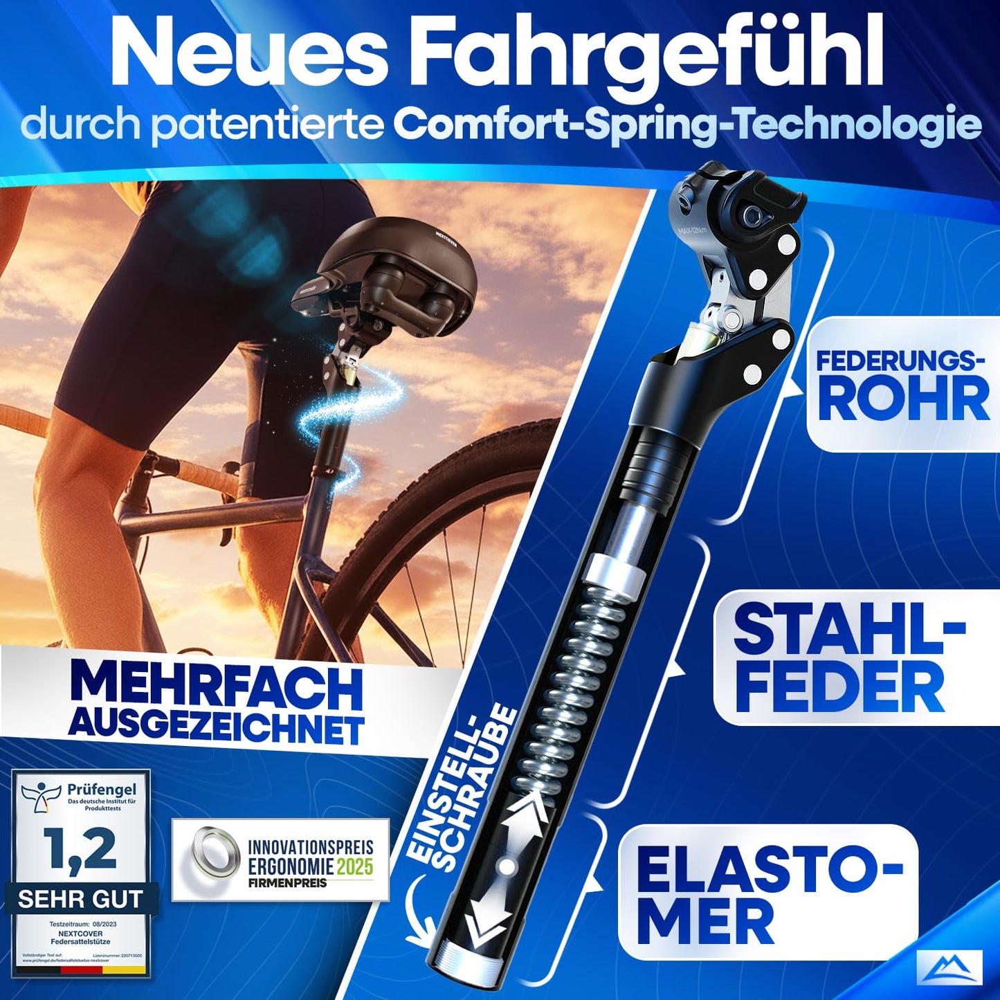 Nextcover Nxt-10 Zadelpen - Verend - Comfort Spring - 27.2mm - Zwart