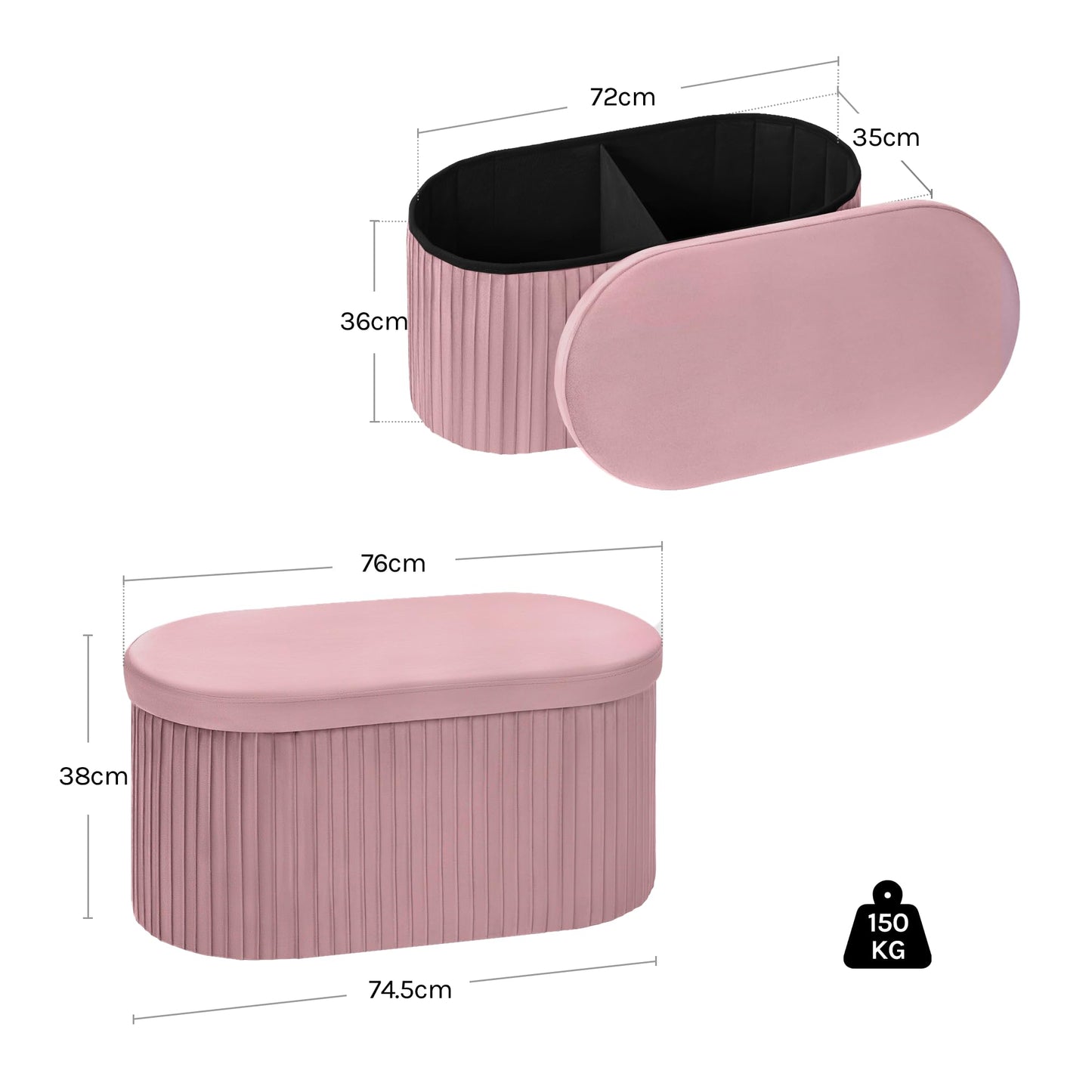 Woltu Opbergbank - Inklapbaar - 76L - 76x38x38cm - Pastelroze