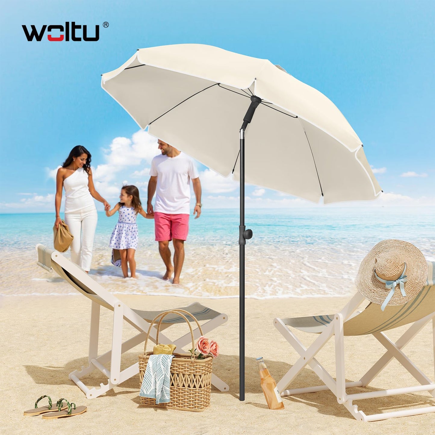 Woltu Balkonparasol - Rond - Verstelbaar - 155cm - Beige