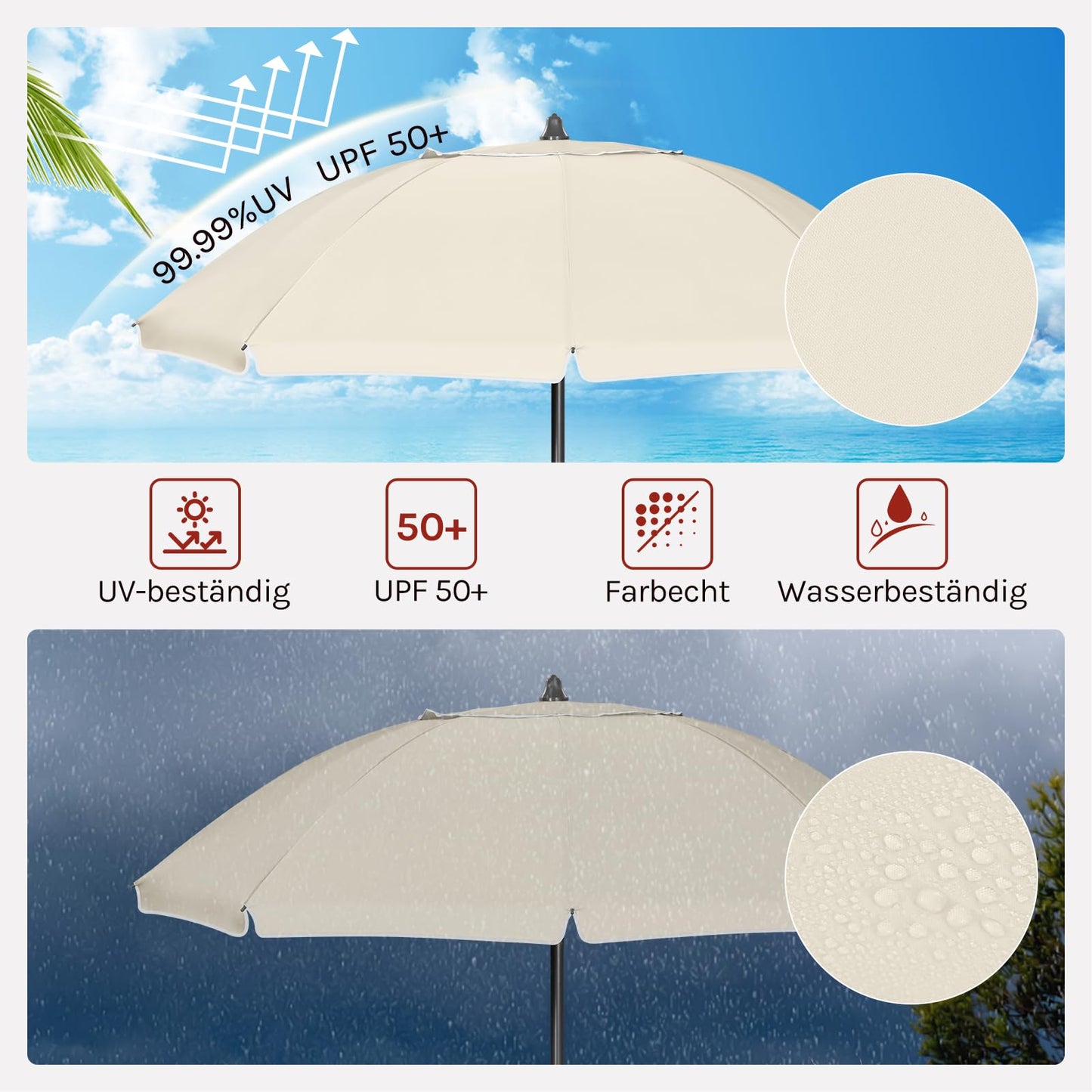 Woltu Balkonparasol - Rond - Verstelbaar - 155cm - Beige