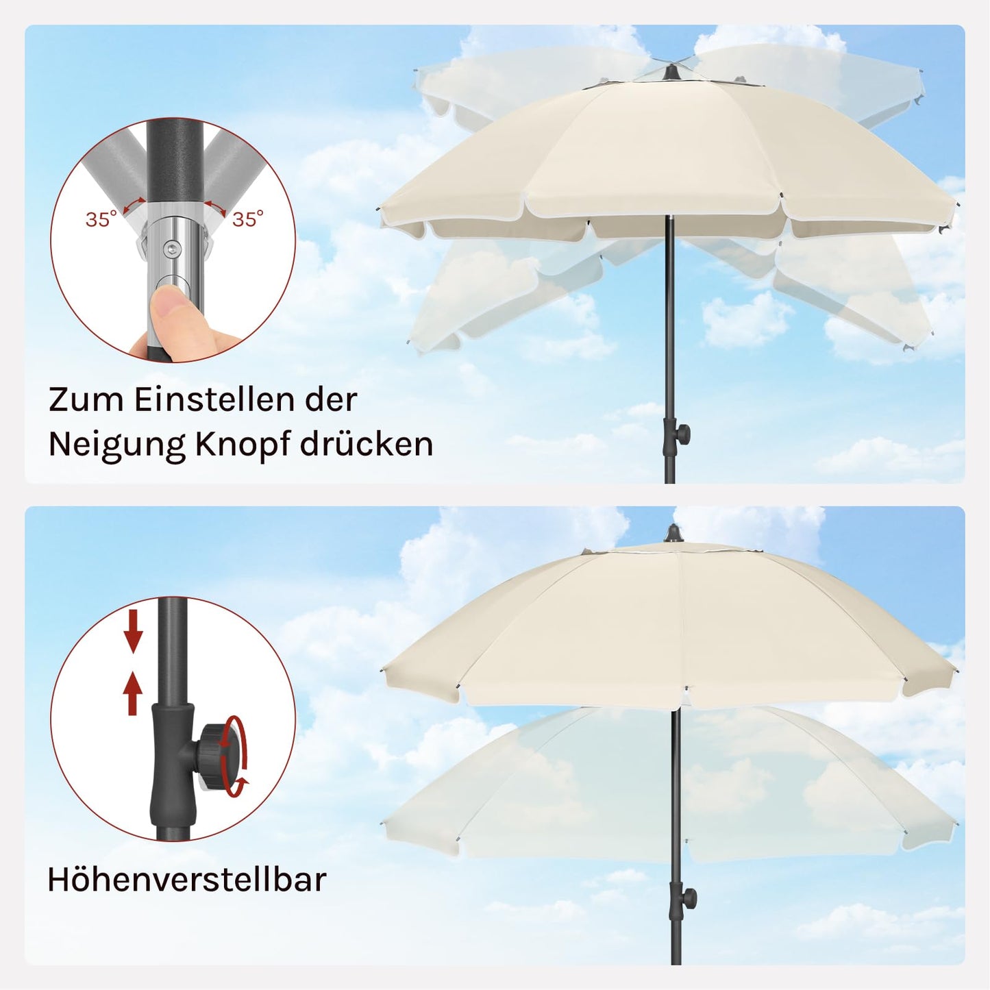 Woltu Balkonparasol - Rond - Verstelbaar - 155cm - Beige