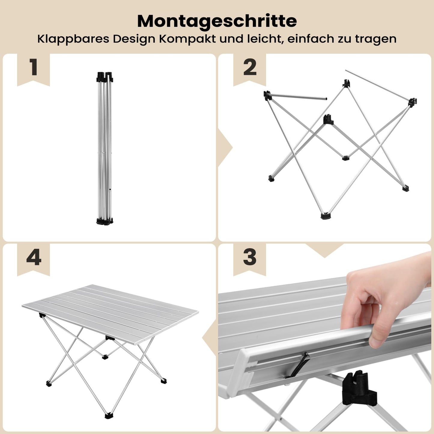 WOLTU aluminium campingtafel - opvouwbaar - ultra licht 1,7 kg - 68 x 46 x 40 cm - zilver`